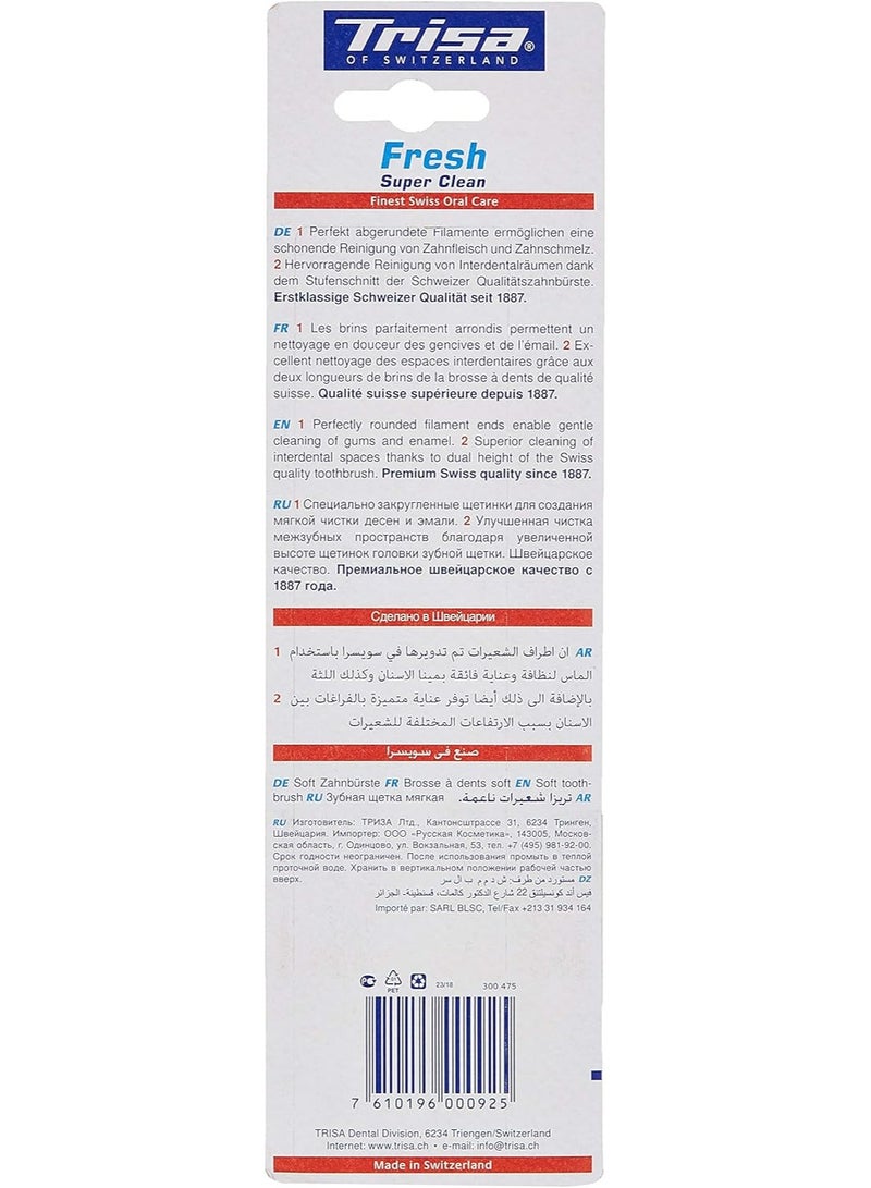 تريزا فرشاة أسنان تريسا فريش فائقة النظافة ناعمة للبالغين مع غطاء للسفر، صناعة سويسرية، أفضل منتجات العناية بالفم السويسرية، أطراف شعيرات مستديرة تمامًا، عبوة متنوعة من 3 قطع. - Image 2